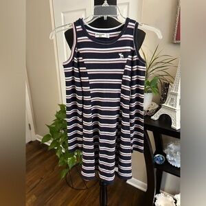 🎨Abercombie Kids Cold Shoulder Long Sleeve Sweater Dress Blue Pink Stripe 10/12